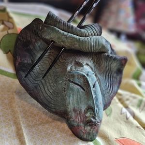 Japanese Geisha Kabuki Handmade Raku Pottery Mask